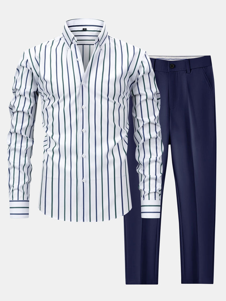 Chemise Rayée Coupe Tailleur & Pantalon