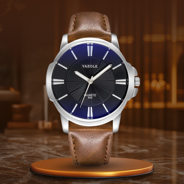 Montre en Cuir en Verre Bleu Luxueux™ - Olsen & Olsen