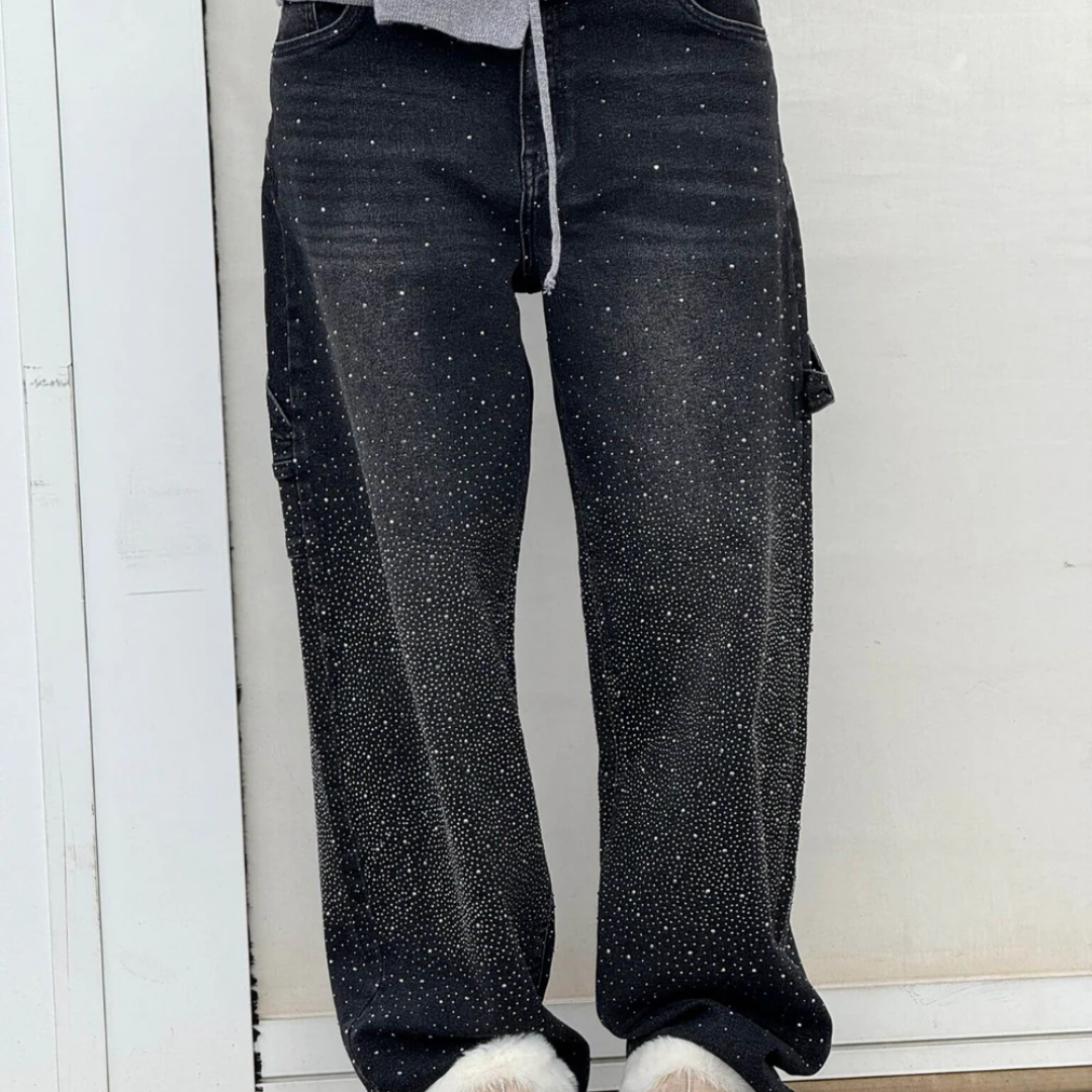 Emira™ | Jean Décontracté Éclatant avec Strass Brillants