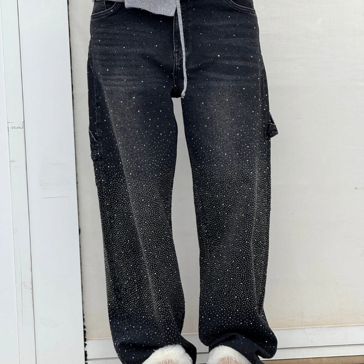 Emira™ | Jean Décontracté Éclatant avec Strass Brillants