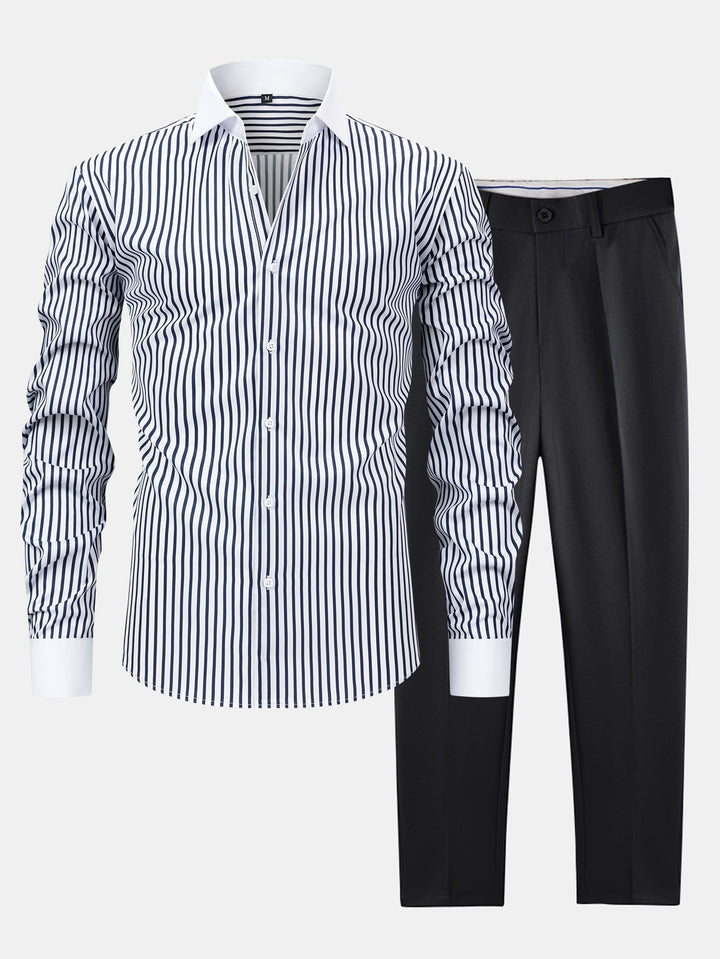 Chemise Rayée Coupe Tailleur & Pantalon